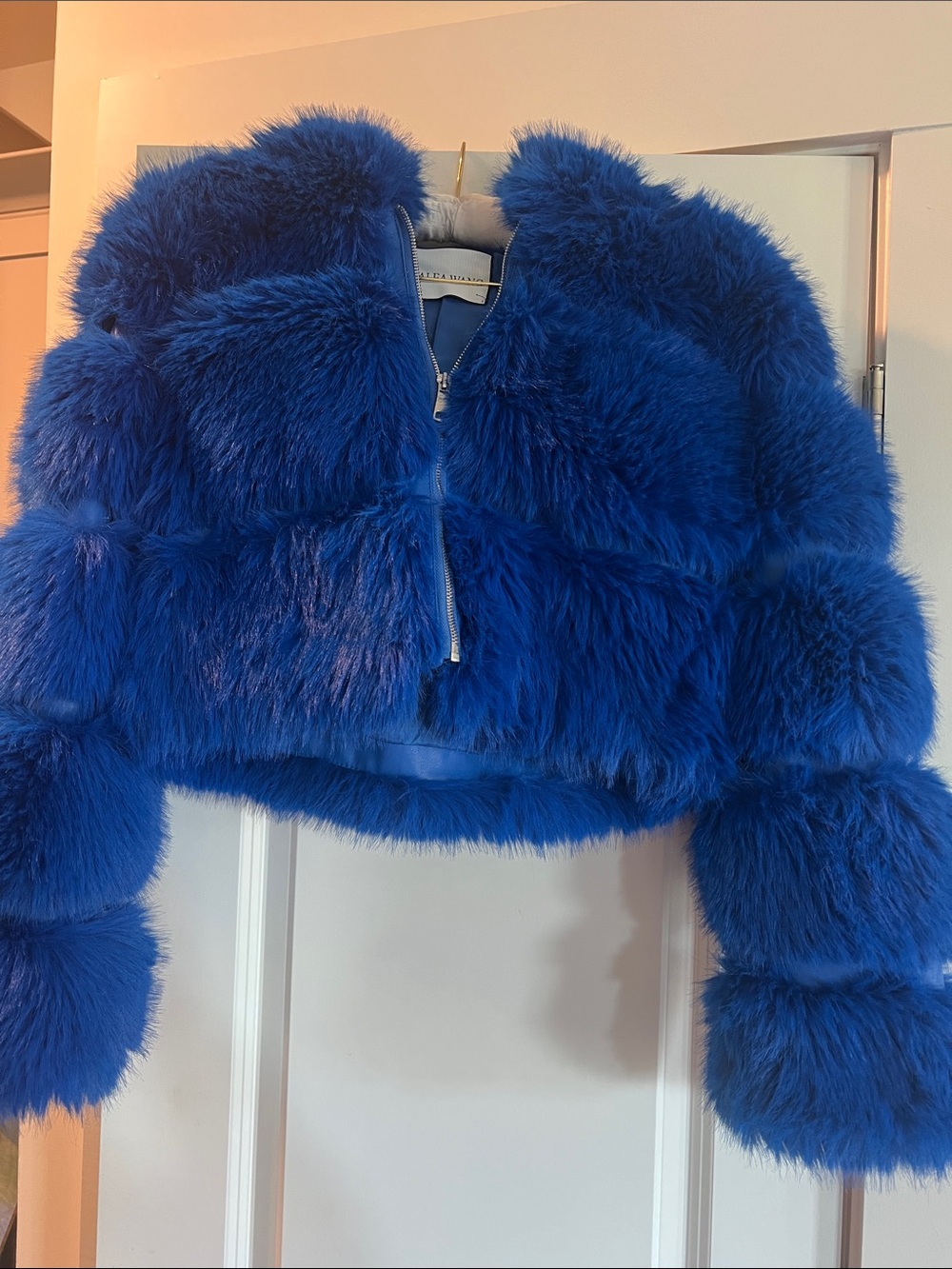 Kids Faux Fur Puffer Jacket in Vibrant Blue - Designer-Inspired